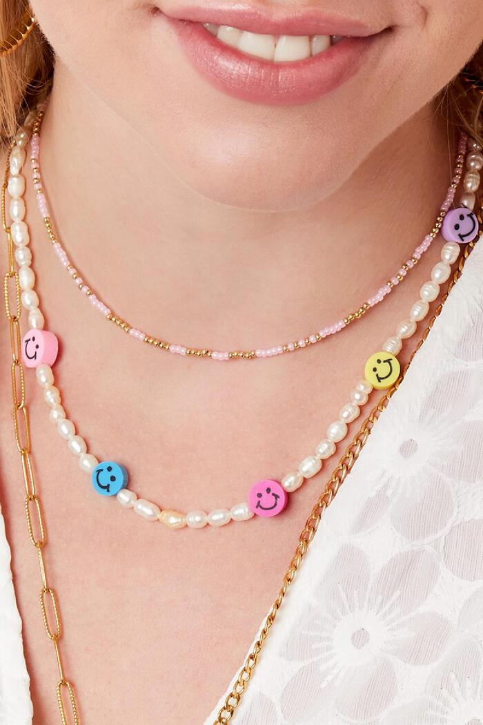 Halskette mit Perlen und Smileys Multi Edelstahl Bild3